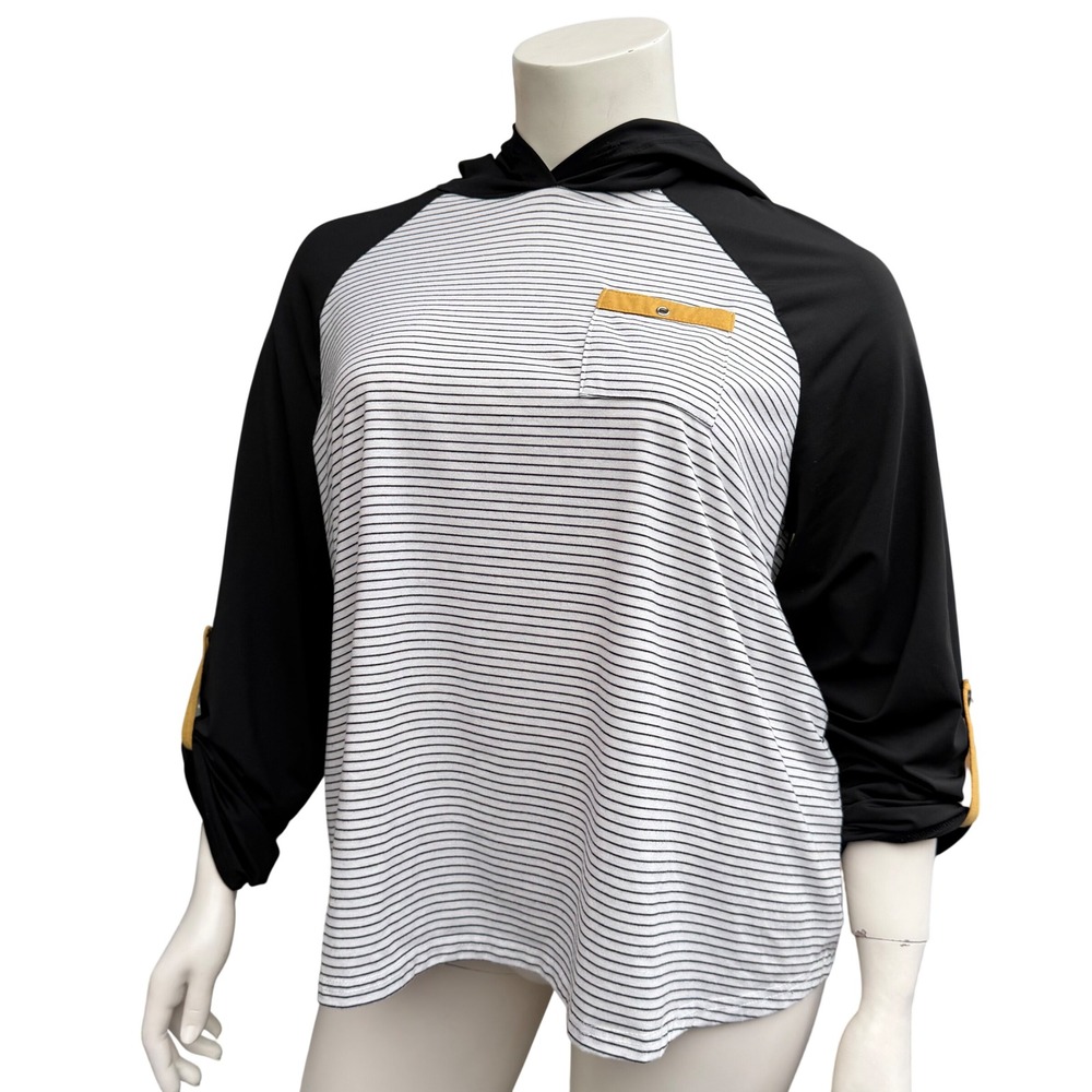 Emery Rose‎ Striped Raglan Hoodie Roll Tab Sleeve Lightweight Plus Size 3XL